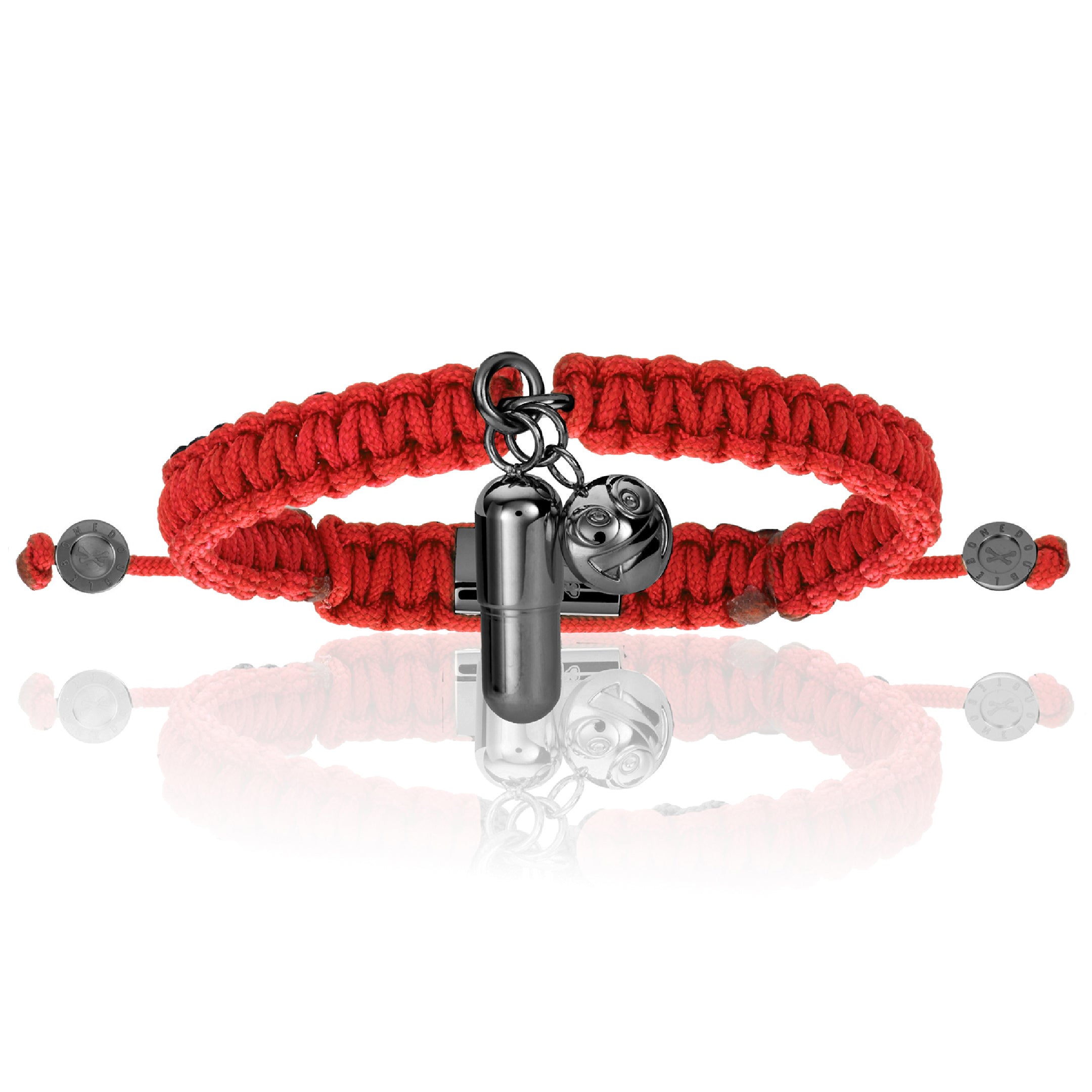 Men's Black Pvd Pill Emoji With Red Polyester Bracelet Unisex Double Bone Bracelets