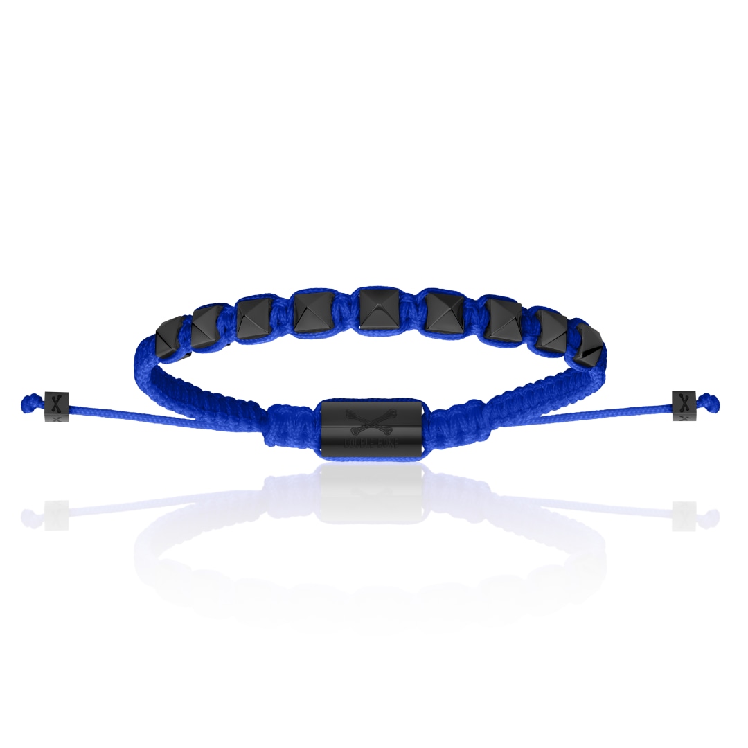 Men's Black Pvd Studs With Blue Polyester Bracelet Unisex Double Bone Bracelets