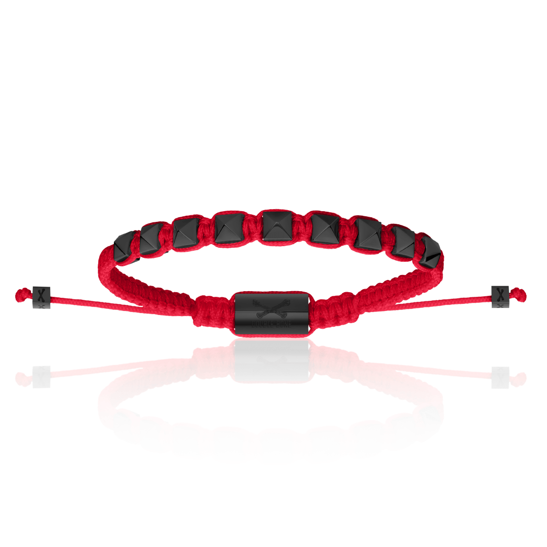 Men's Black Pvd Studs With Red Polyester Bracelet Unisex Double Bone Bracelets