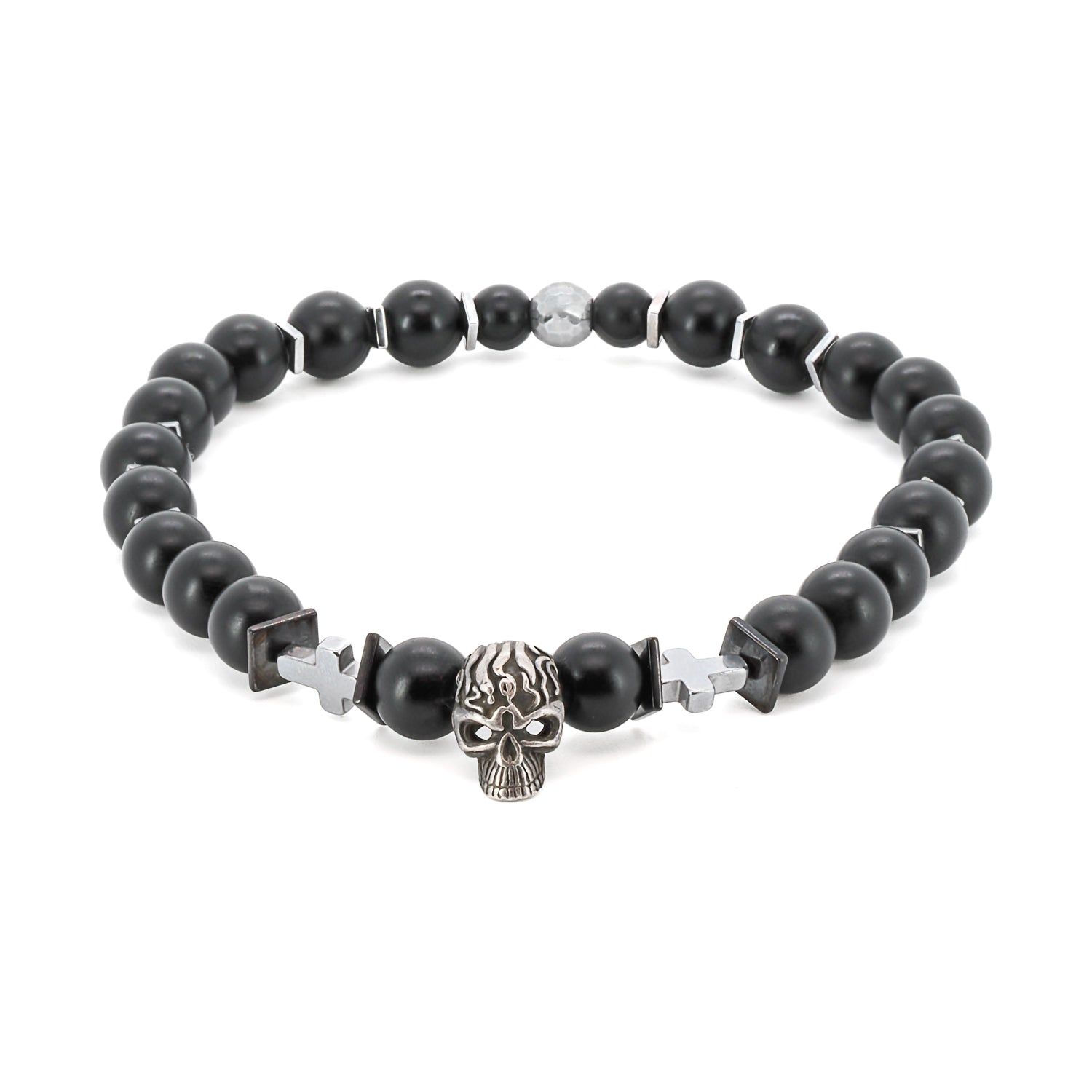 Men's Black / Silver Courage Black Onyx Skull Bracelet Ebru Jewelry
