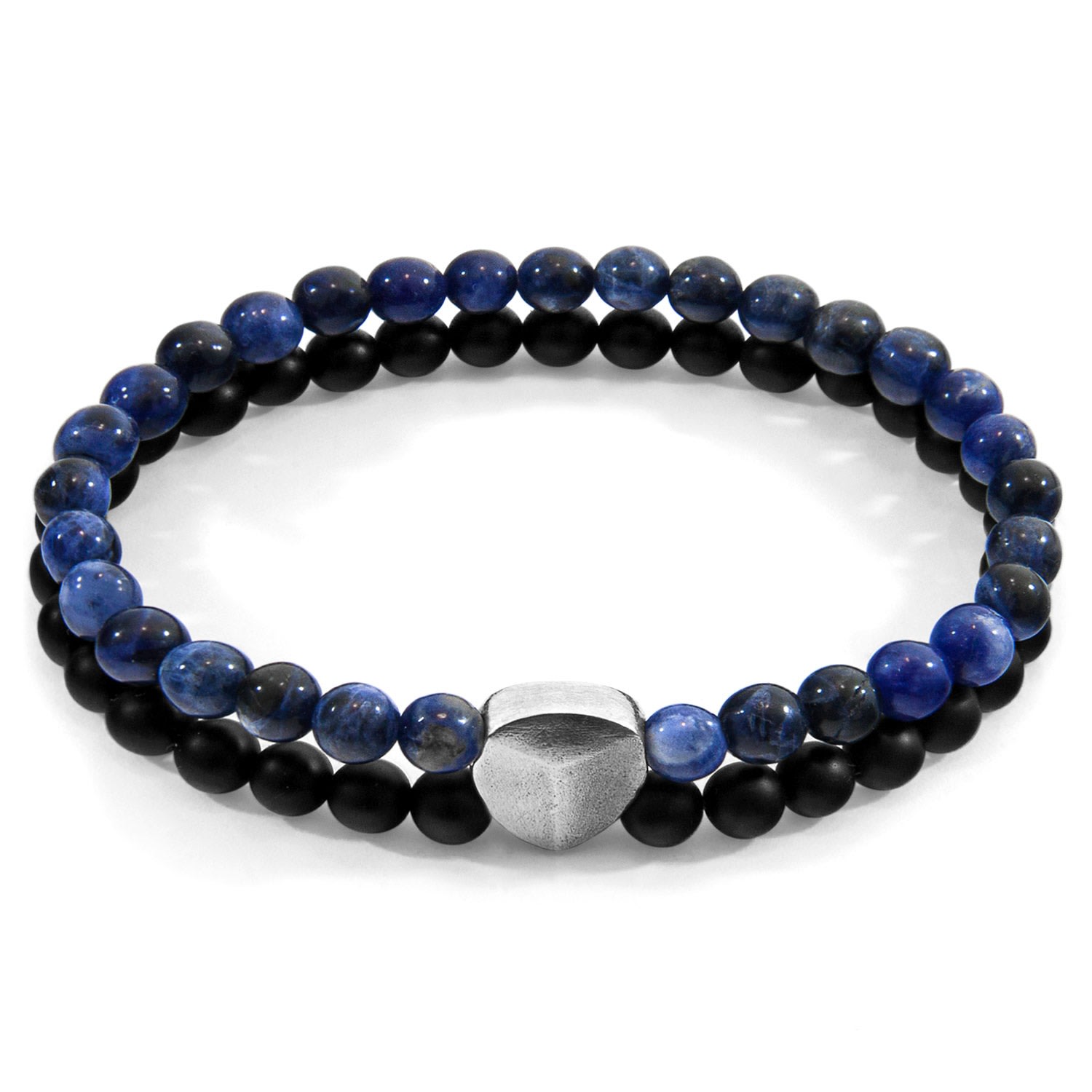 Men's Blue / Black Blue Sodalite Iguazu Silver & Stone Bracelet ANCHOR & CREW