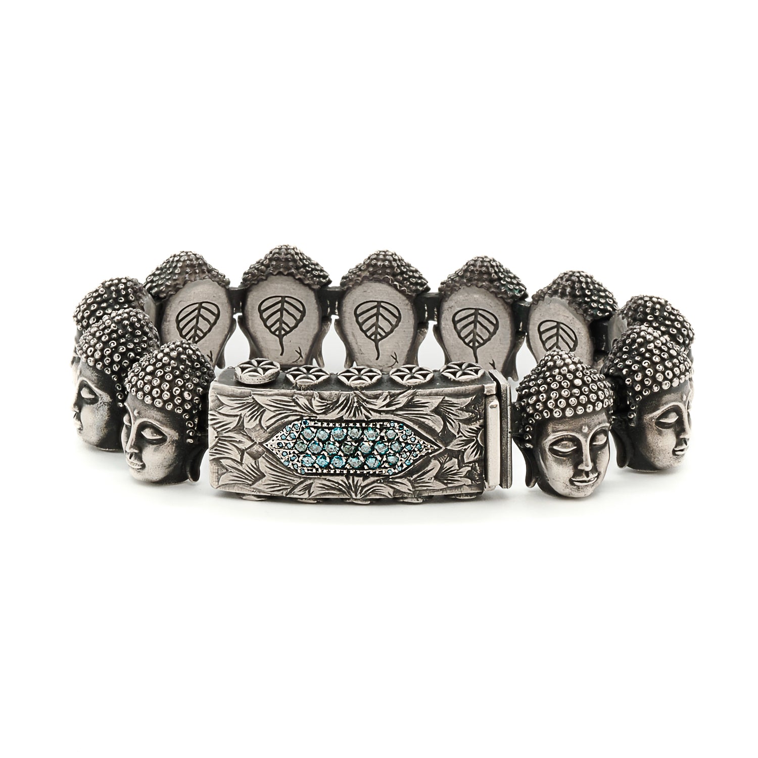 Men's Blue / Silver Unique Silver And Diamond Buddha Peace Bracelet Ebru Jewelry