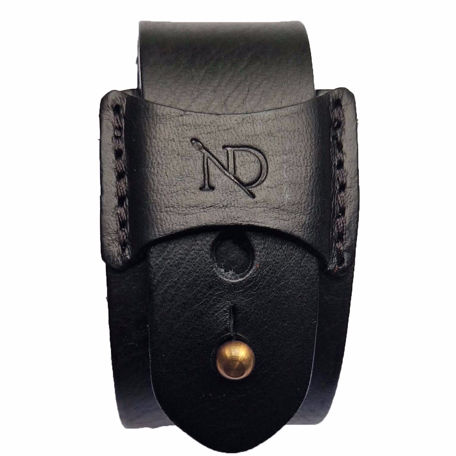 Men's Finsbury Black Natural Grain Leather Bracelet With Brass Button N'Damus London