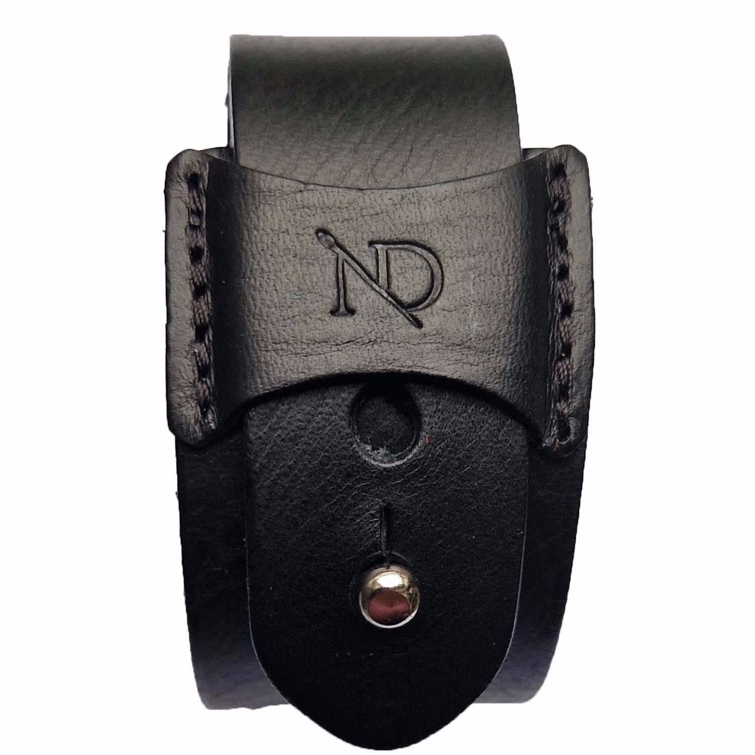 Men's Finsbury Black Natural Grain Leather Bracelet With Silver Button N'Damus London