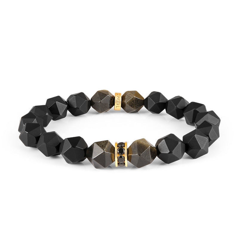 Men's Golden Obsidian & Black Onyx Bracelet With Sterling Silver AWNL
