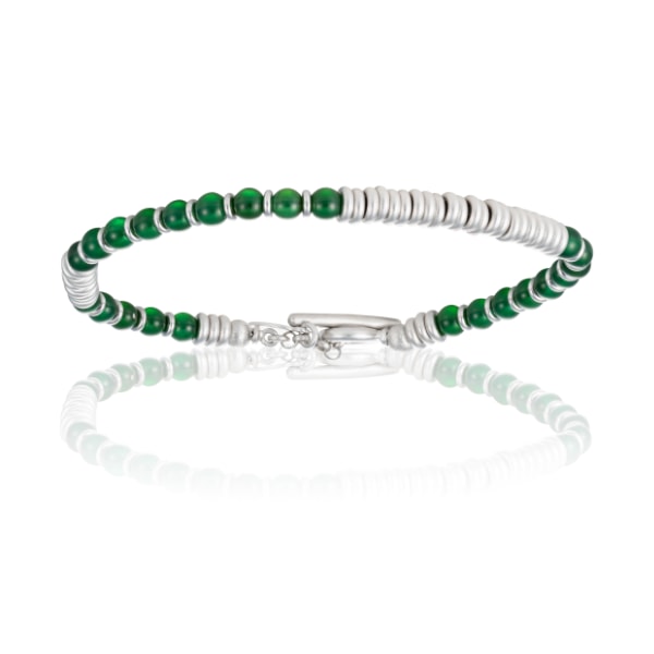Men's Green Agata Stone Beaded Bracelet With White Gold Beads Unisex Double Bone Bracelets