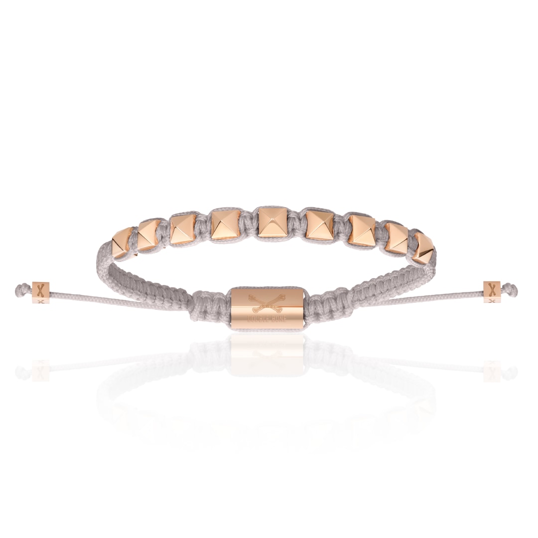 Men's Grey Pink Gold Studs With Gray Polyester Bracelet Unisex Double Bone Bracelets