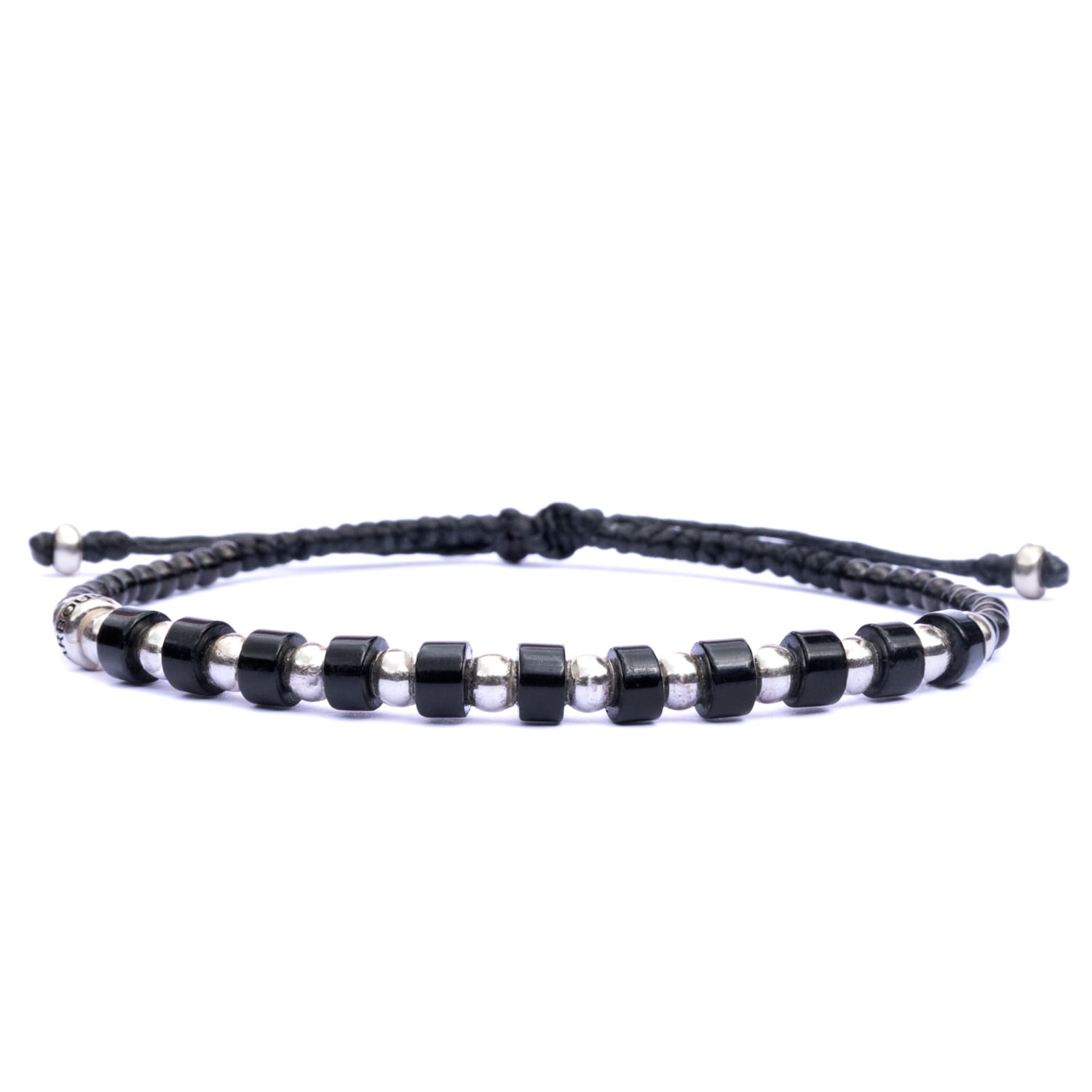 Men's Handmade Black Onyx Stone And Silver Rope Bracelet With Steel Accents - Onyx Gaia - Black Harbour UK Bracelets