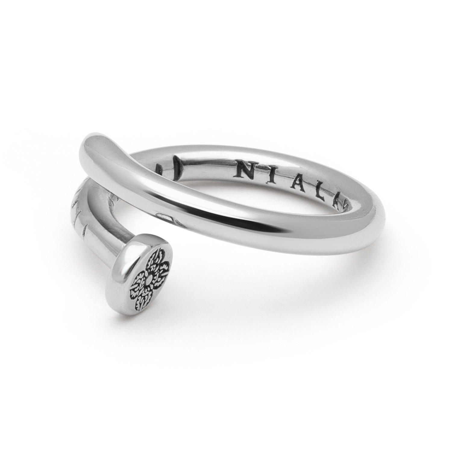 Men's Nail Ring With Dorje Engraving And Silver Finish Nialaya Jewelry