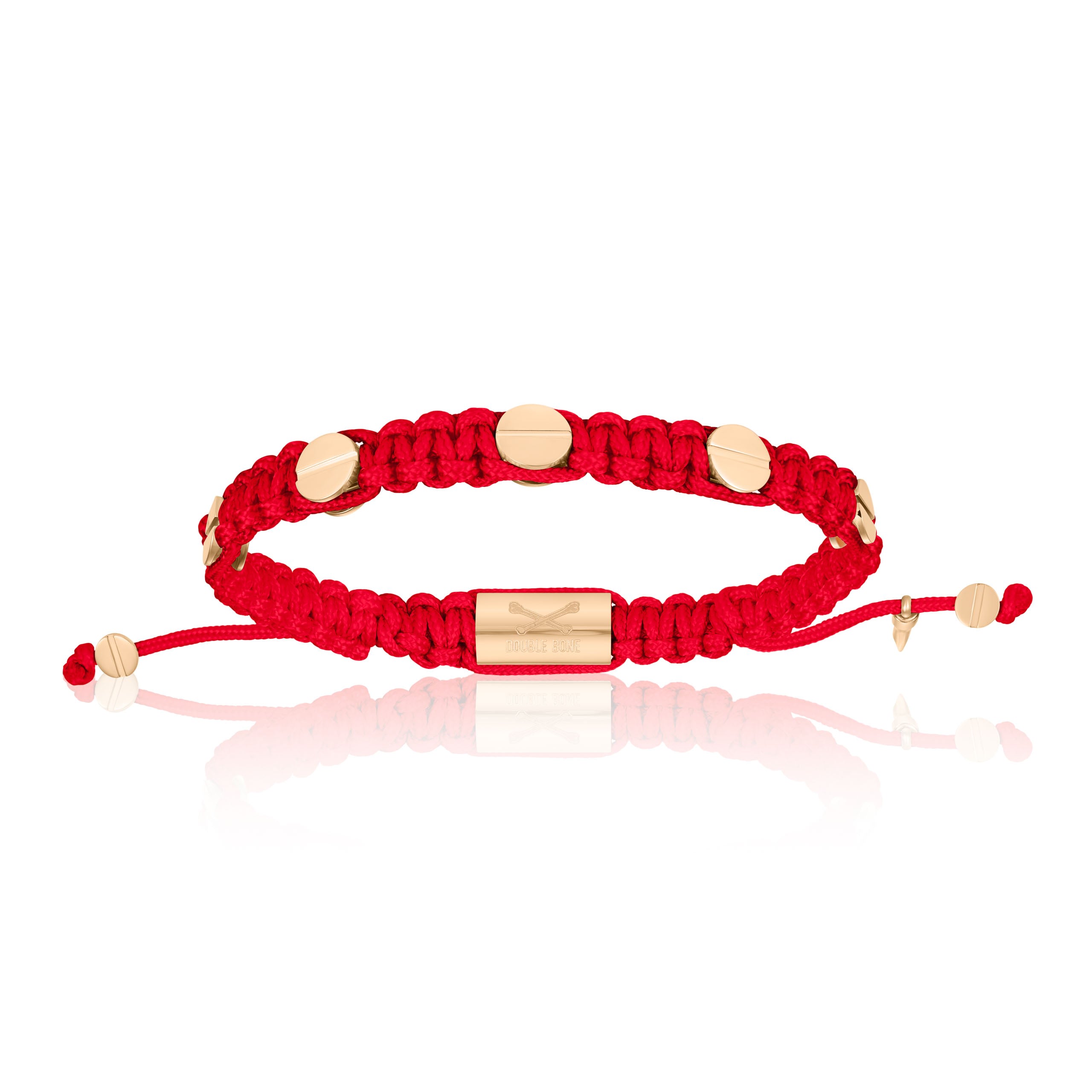 Men's Pink Gold Amore Screws With Red Polyester Bracelet Unisex Double Bone Bracelets