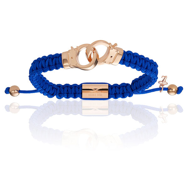 Men's Pink Gold Hand-Cuff With Blue Polyester Bracelet Unisex Double Bone Bracelets