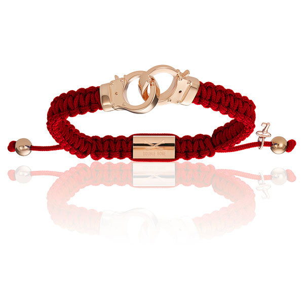 Men's Pink Gold Hand-Cuff With Red Wine Polyester Bracelet Unisex Double Bone Bracelets