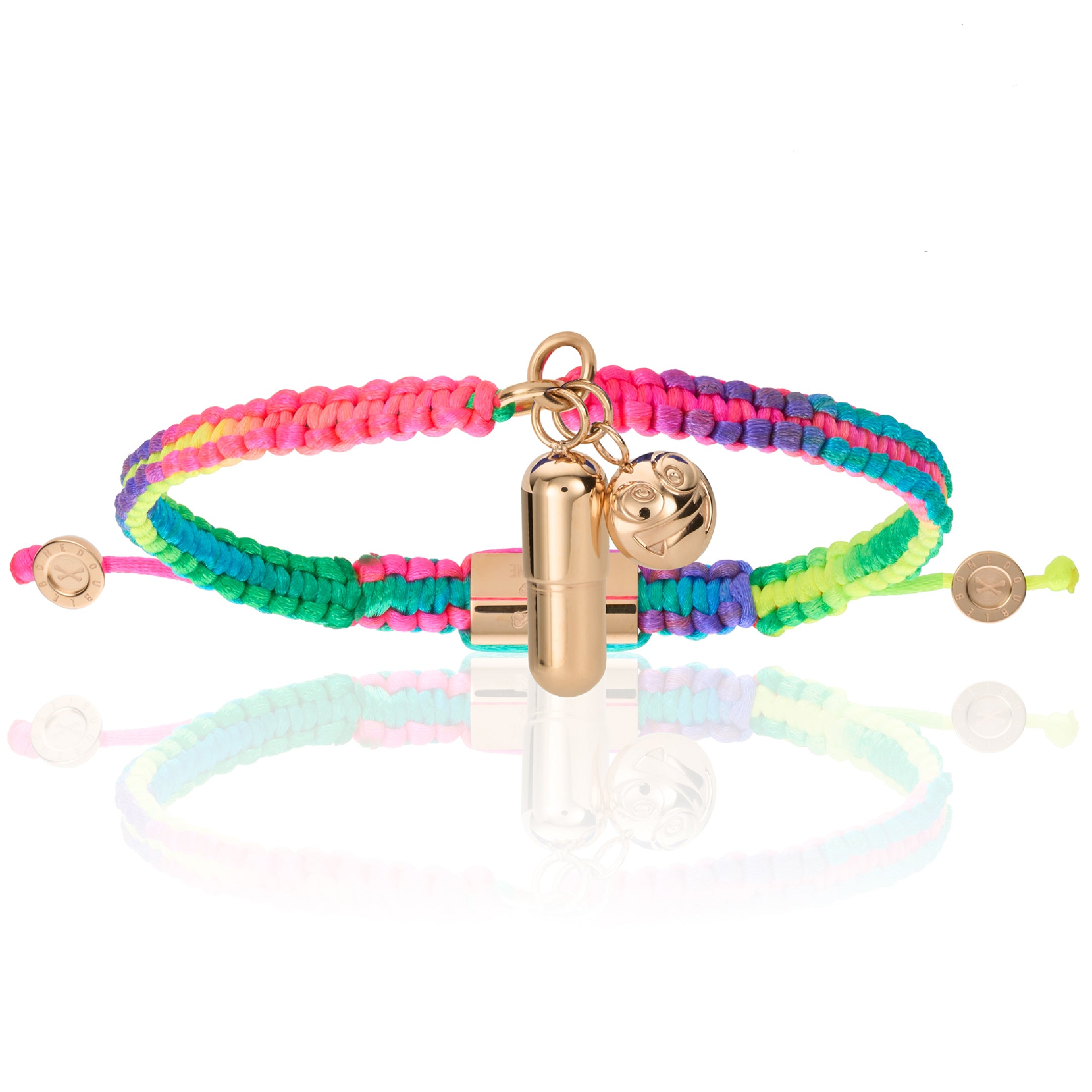 Men's Pink Gold Pill Emoji With Rainbow Polyester Bracelet Unisex Double Bone Bracelets