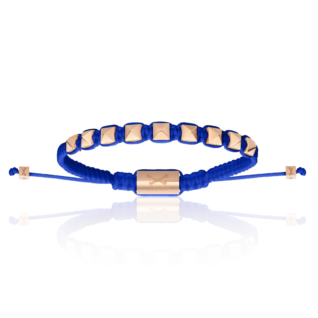 Men's Pink Gold Studs With Blue Polyester Bracelet Unisex Double Bone Bracelets