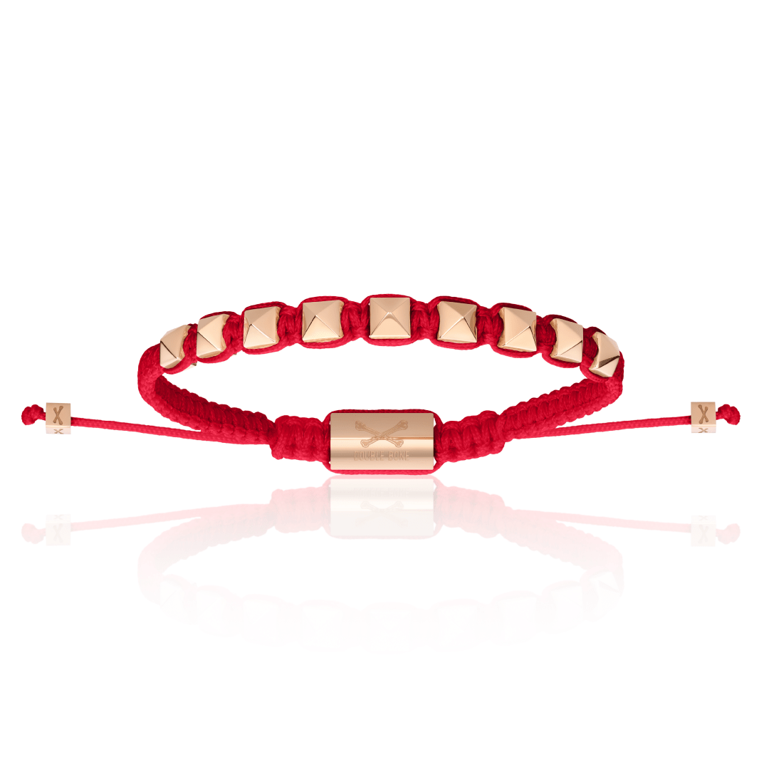 Men's Pink Gold Studs With Red Polyester Bracelet Unisex Double Bone Bracelets
