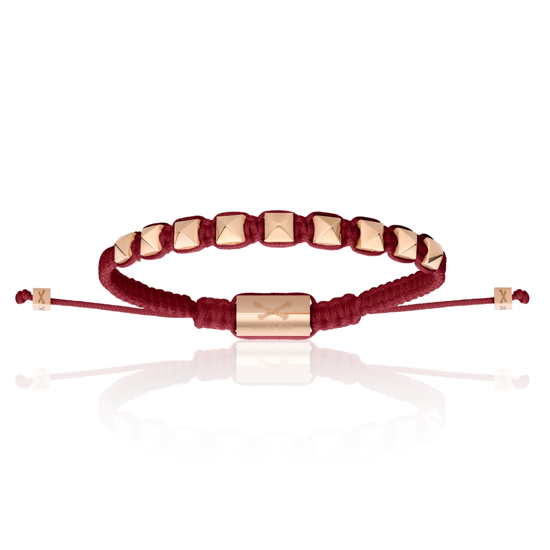 Men's Pink Gold Studs With Red Wine Polyester Bracelet Unisex Double Bone Bracelets