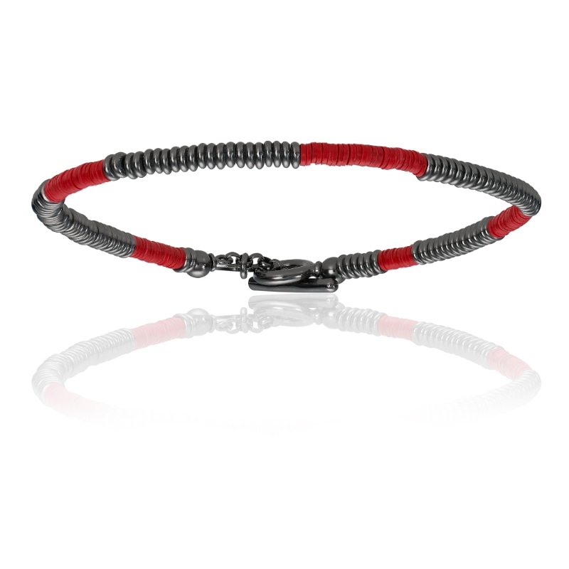 Men's Red African Beaded Bracelet With Black Pvd Unisex Double Bone Bracelets