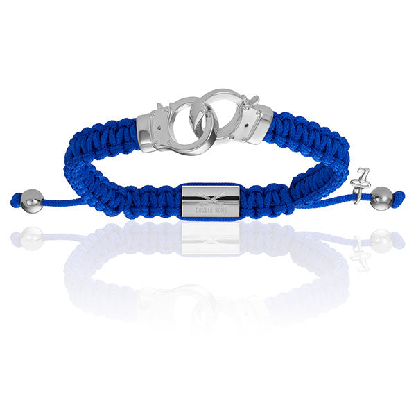 Men's Silver Hand-Cuff With Blue Polyester Bracelet Unisex Double Bone Bracelets