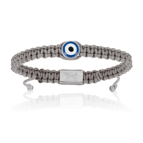 Men's Silver Lucky Evil Eye With Gray Polyester Bracelet Unisex Double Bone Bracelets