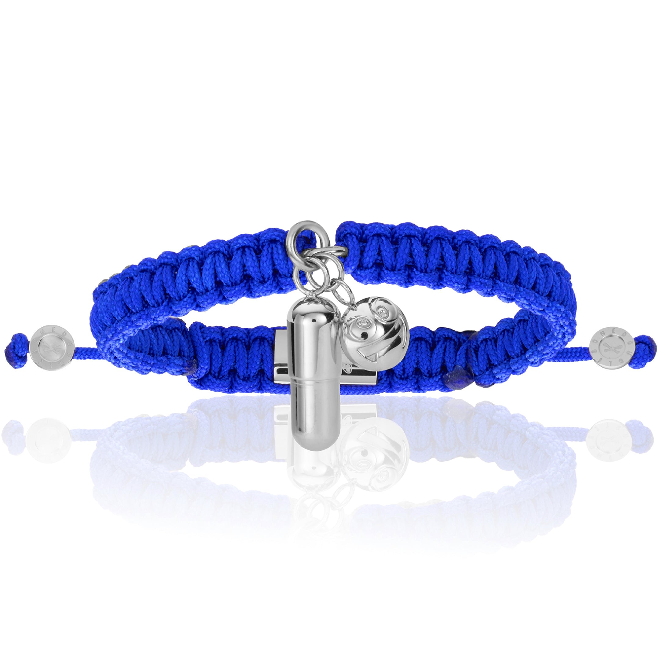 Men's Silver Pill Emoji With Blue Polyester Bracelet Unisex Double Bone Bracelets