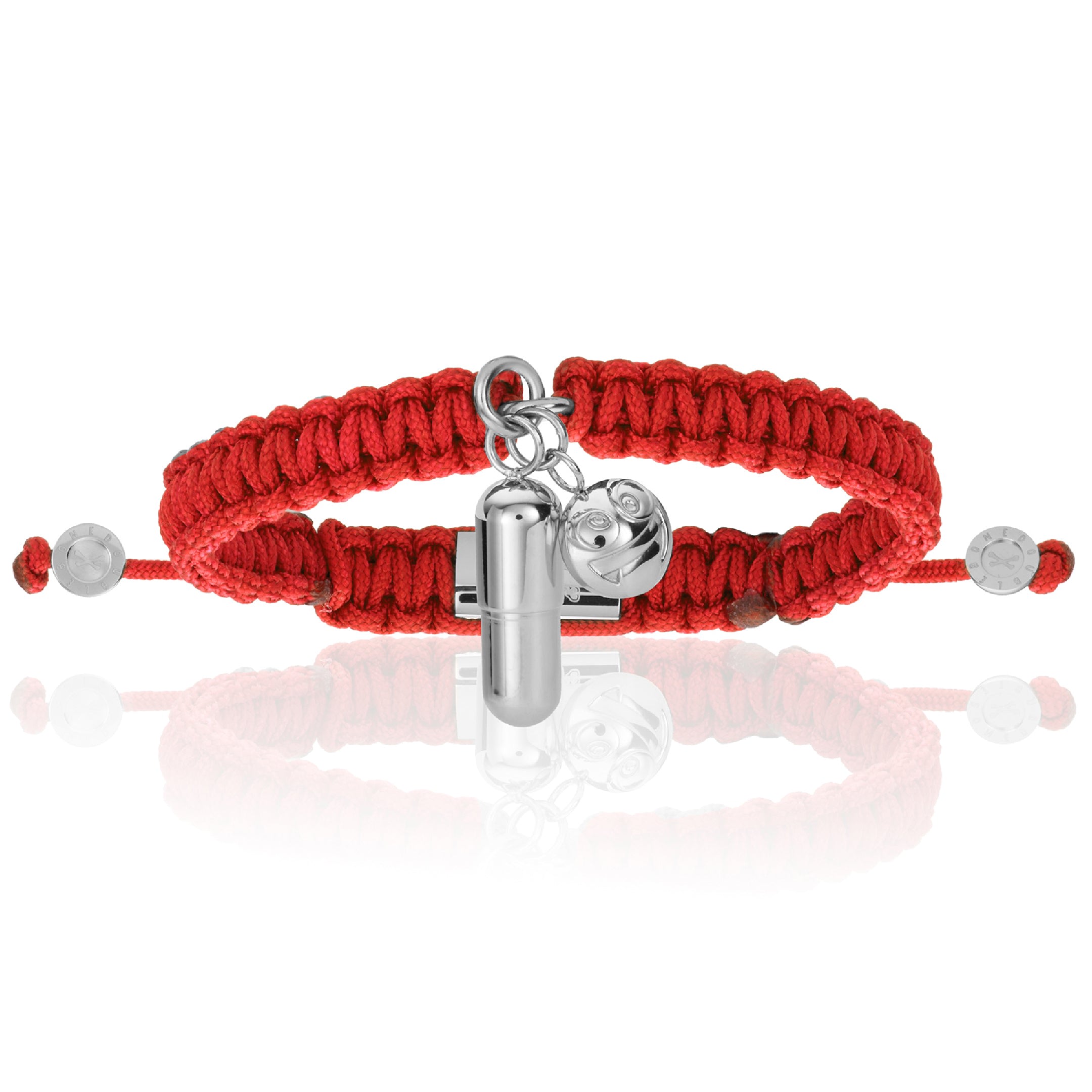 Men's Silver Pill Emoji With Red Polyester Bracelet Unisex Double Bone Bracelets