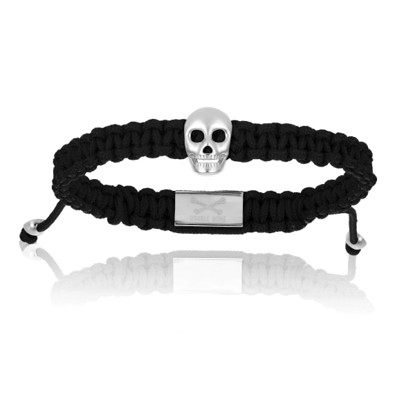 Men's Silver Skull With Black Polyester Bracelet Unisex Double Bone Bracelets