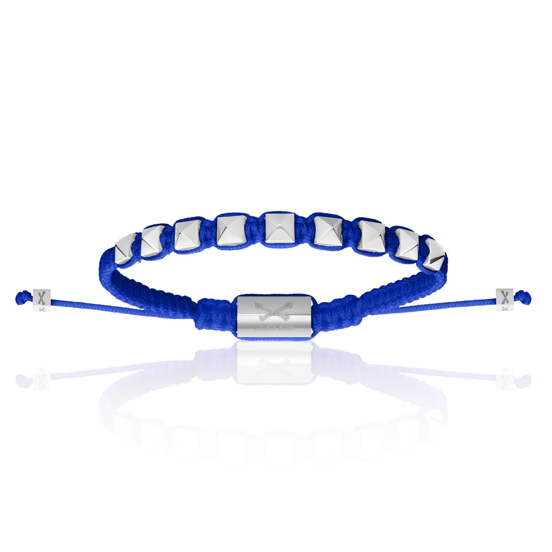 Men's Silver Studs With Blue Polyester Bracelet Unisex Double Bone Bracelets