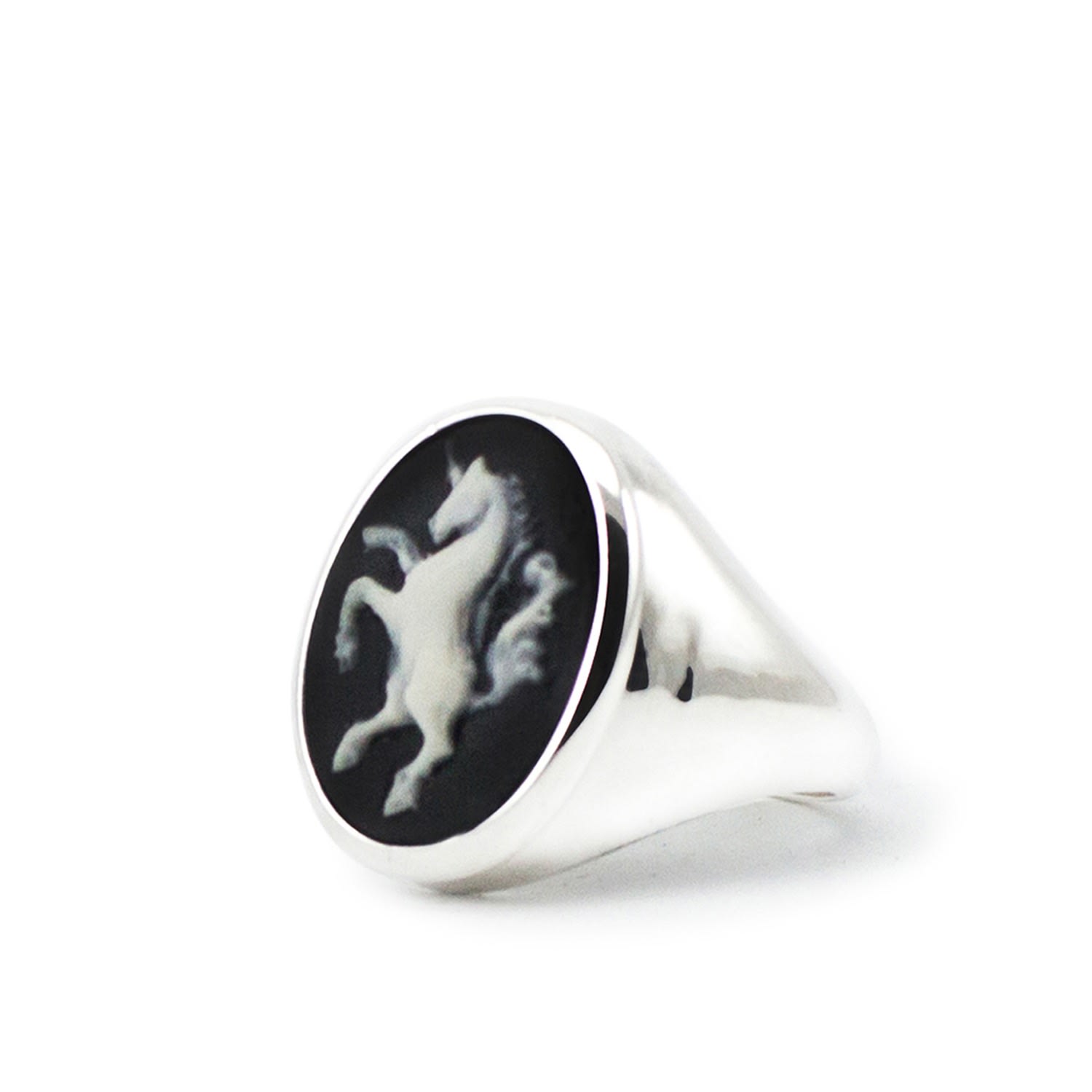 Men's Silver Unicorn Cameo Ring Vintouch Italy