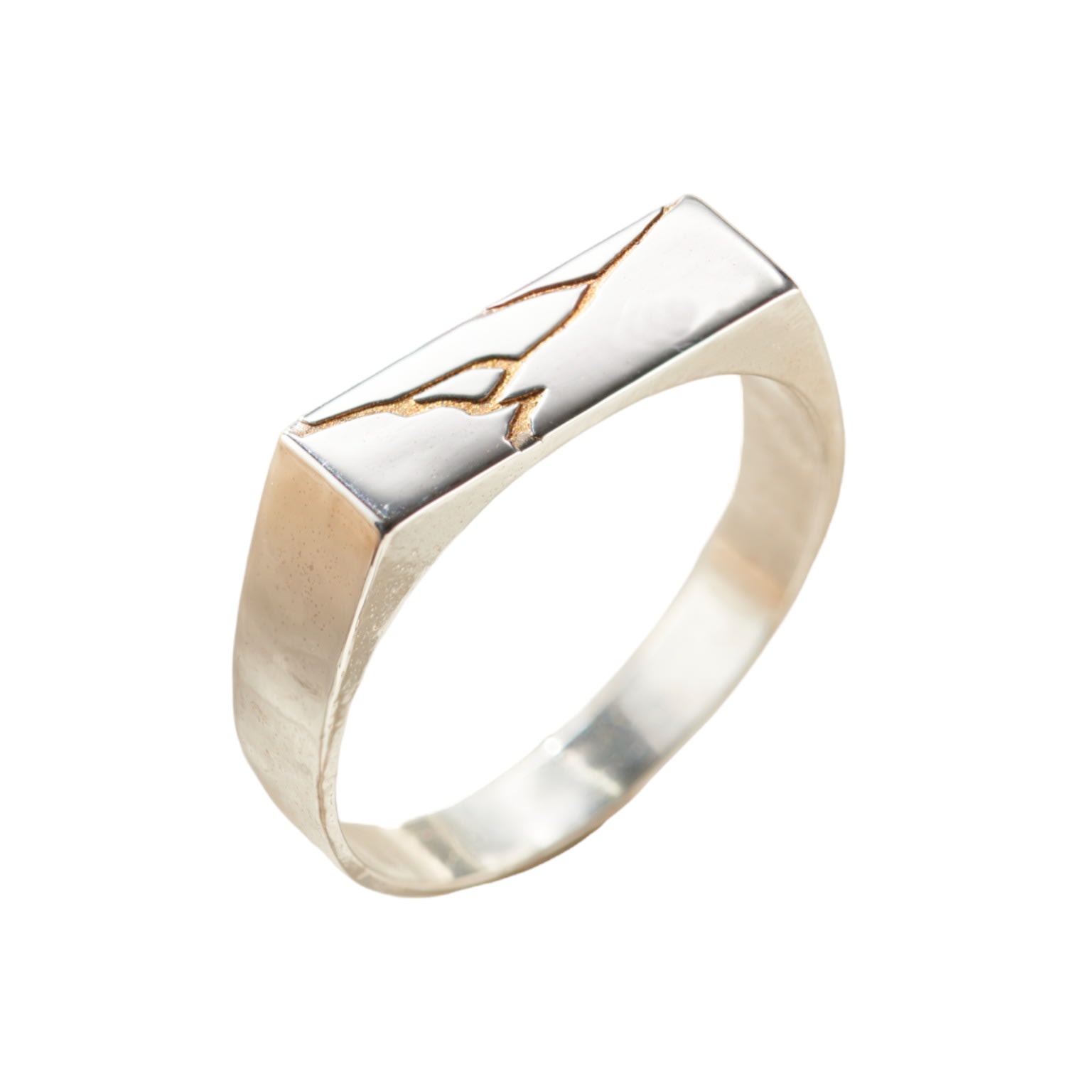 Men's Sterling Silver Rectangle Kintsugi Signet Ring Posh Totty Designs