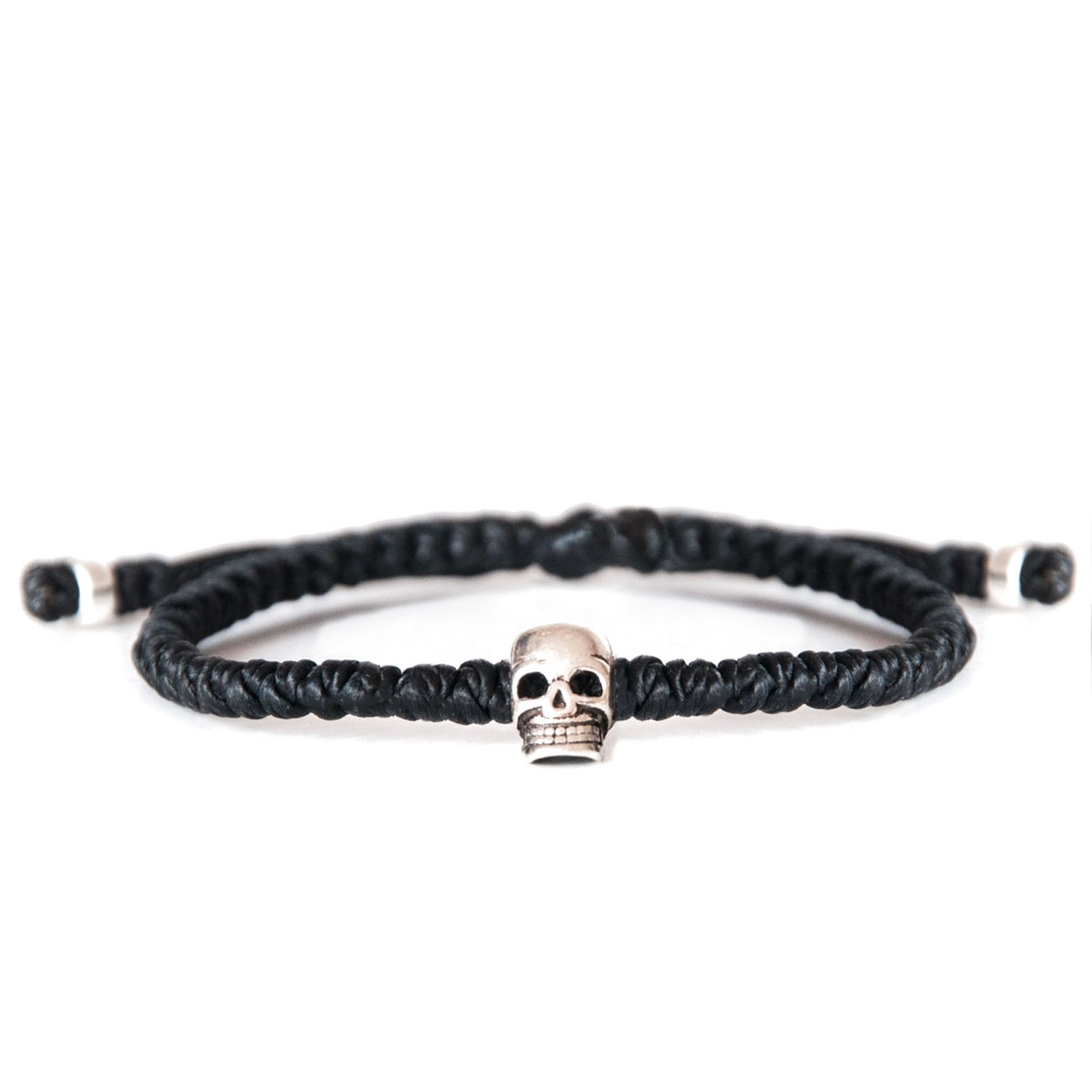 Men's Sterling Silver Skull & Black Rope Bracelet - Black Harbour UK Bracelets