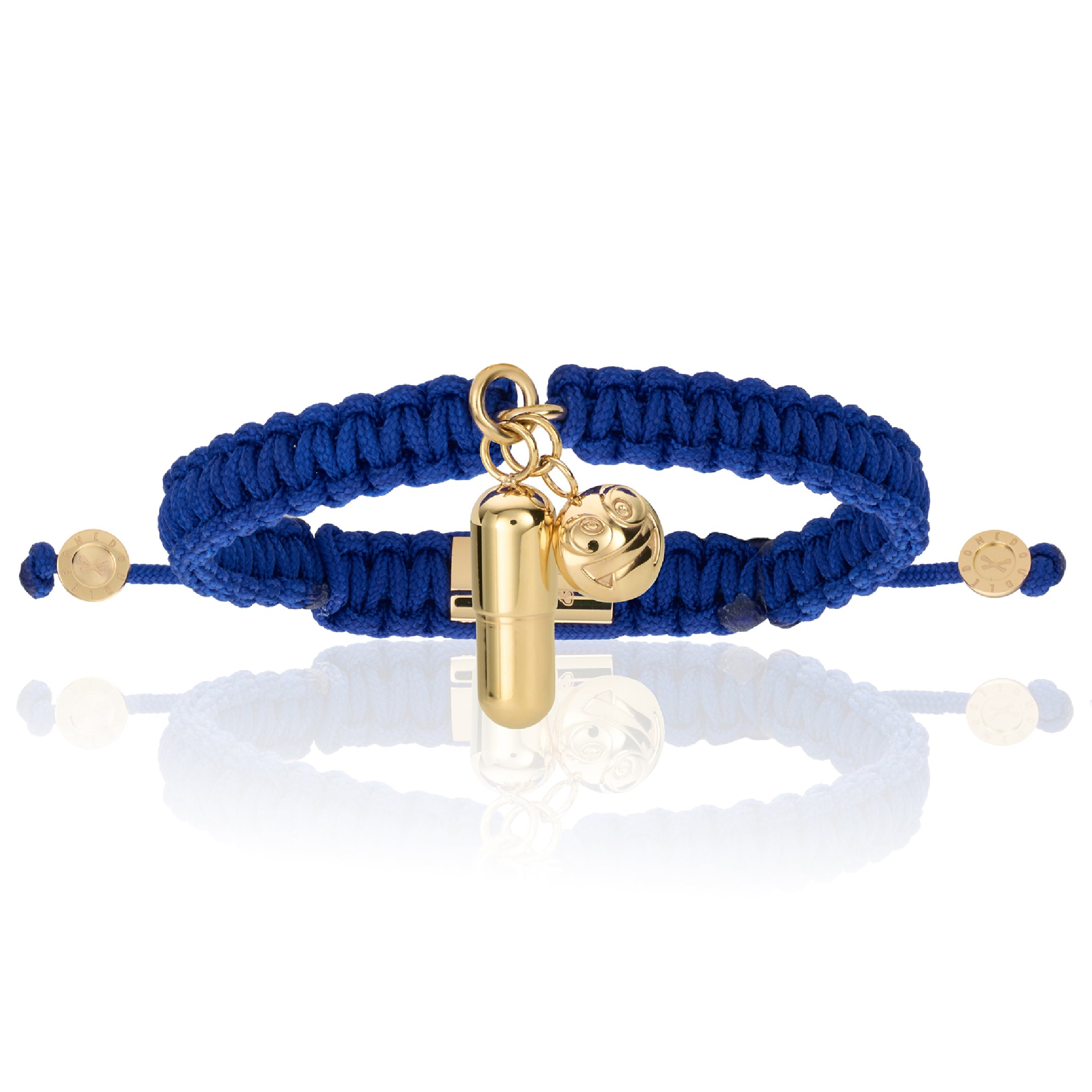 Men's Yellow Gold Pill Emoji With Navy Blue Polyester Bracelet Unisex Double Bone Bracelets
