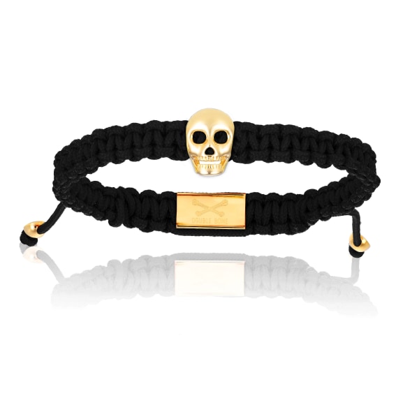 Men's Yellow Gold Skull With Black Polyester Bracelet Unisex Double Bone Bracelets