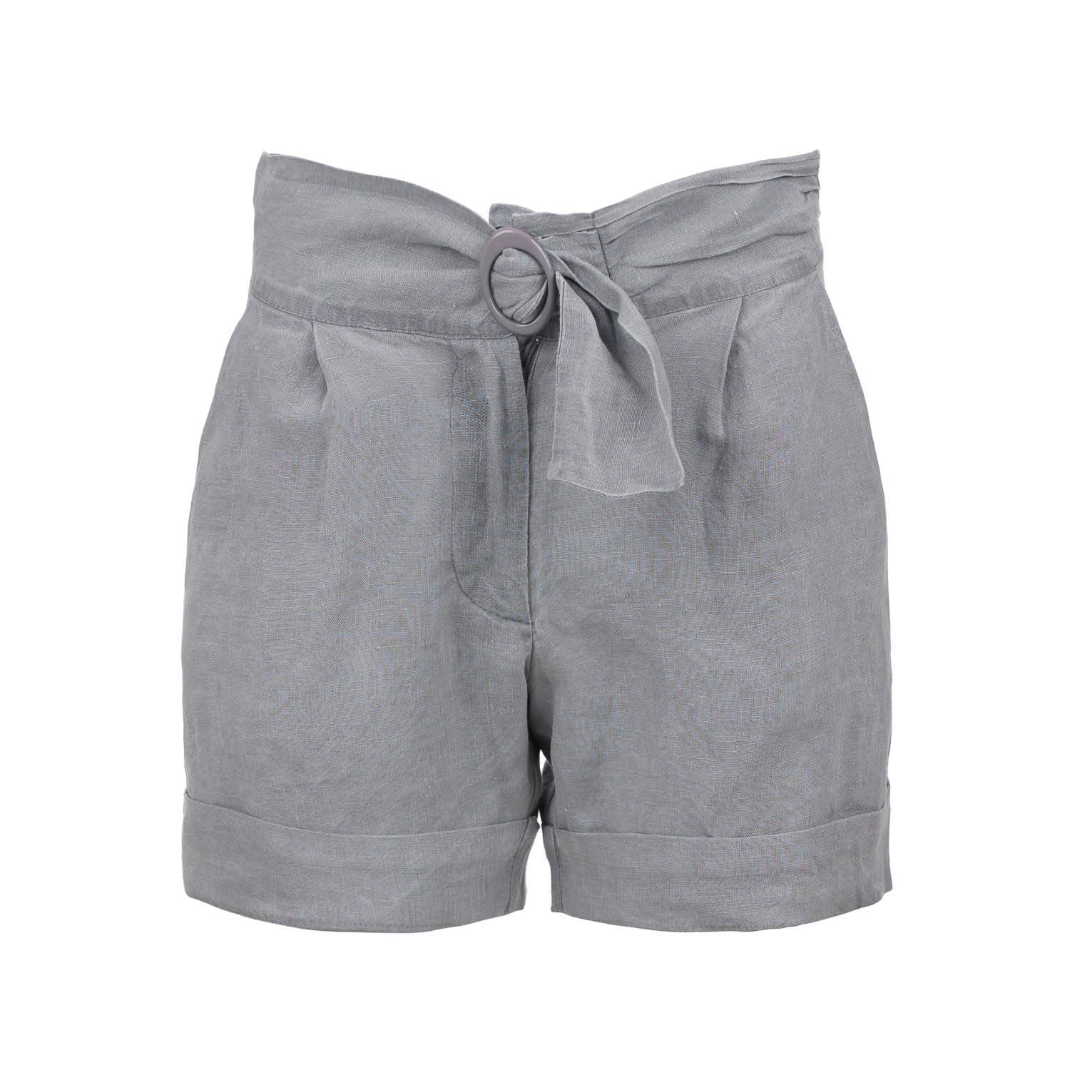 Women's Grey Organic Linen Shorts With Faux Belt Detail Extra Small Conquista