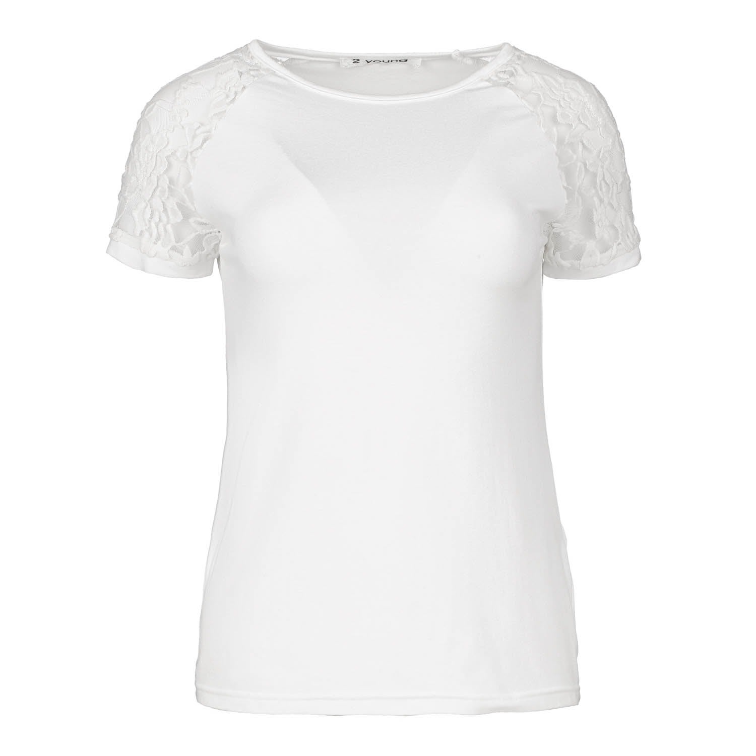 Women's White Ecru Top With Short Lace Sleeves Small Conquista