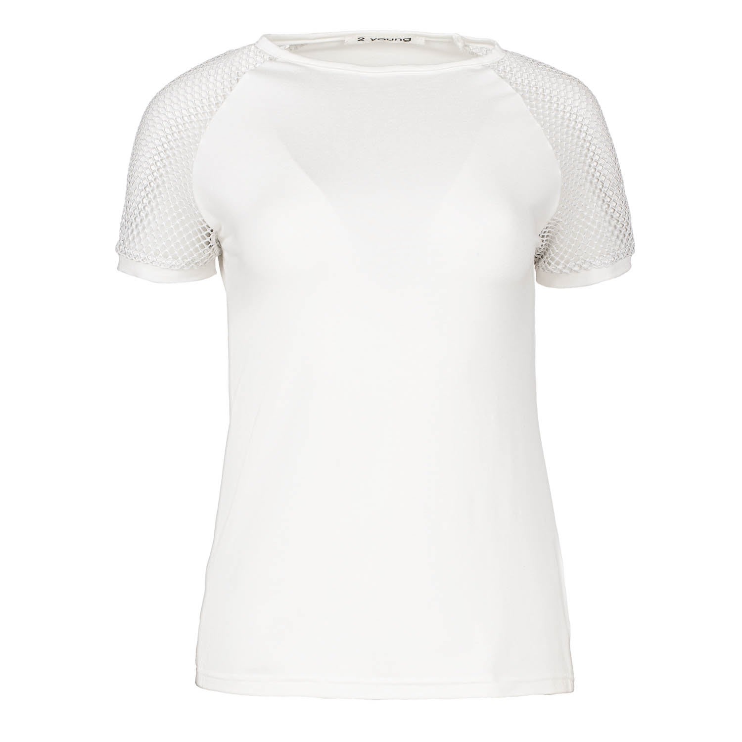 Women's White Ecru Top With Short Net Sleeves Small Conquista