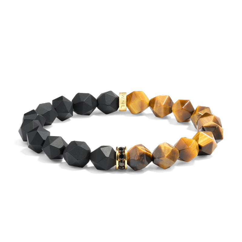 Yellow / Orange Men's Black Onyx & Tiger Eye Bracelet With Sterling Silver AWNL