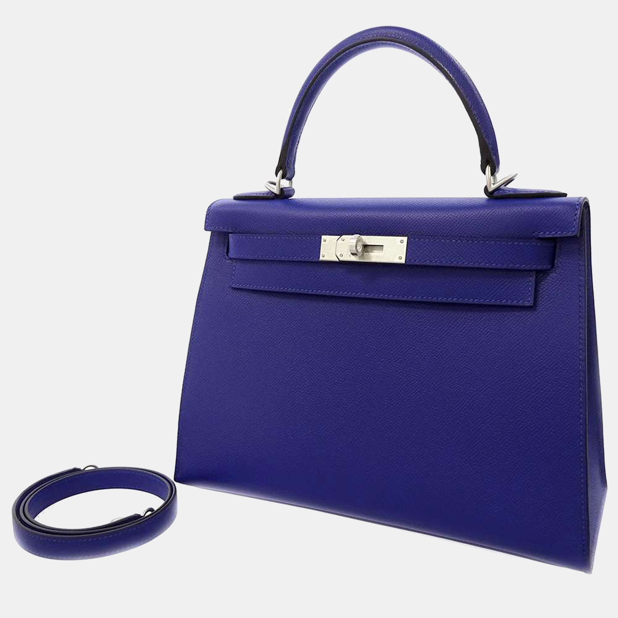 Hermes Blue Epsom Leather Palladium Hardware Kelly Sellier 28 Bag