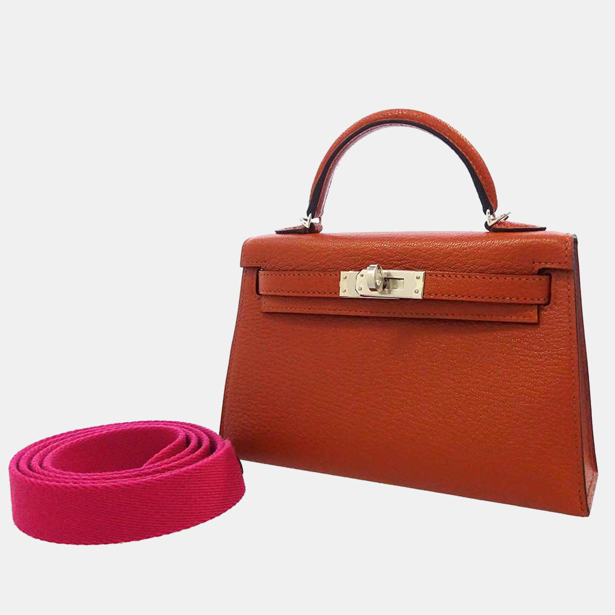 Hermes Cuivre/Rose Mexico Chevre Leather Mini Kelly Top Handle Bag
