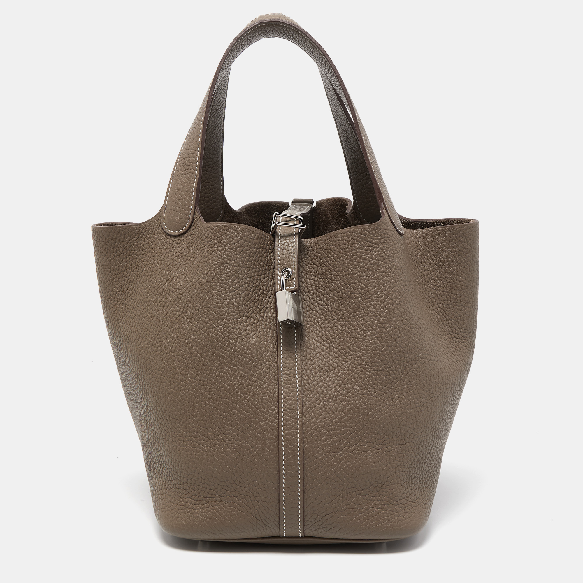 Hermes Etoupe Taurillon Clemence Leather Picotin Lock 22 Bag