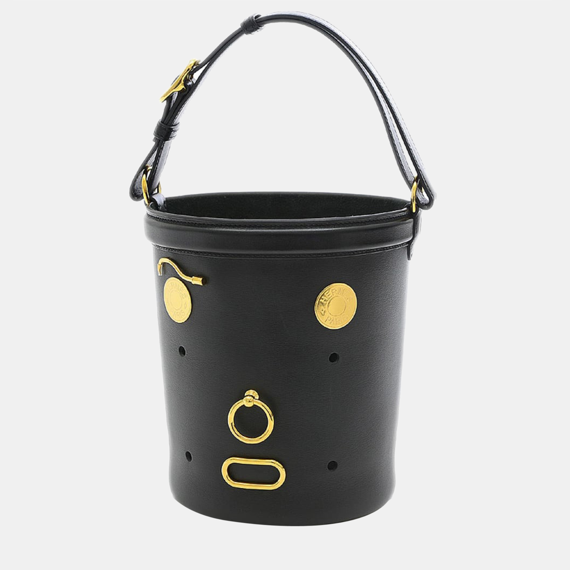 Hermes Manjoire box calf black handbag gold hardware stamped D