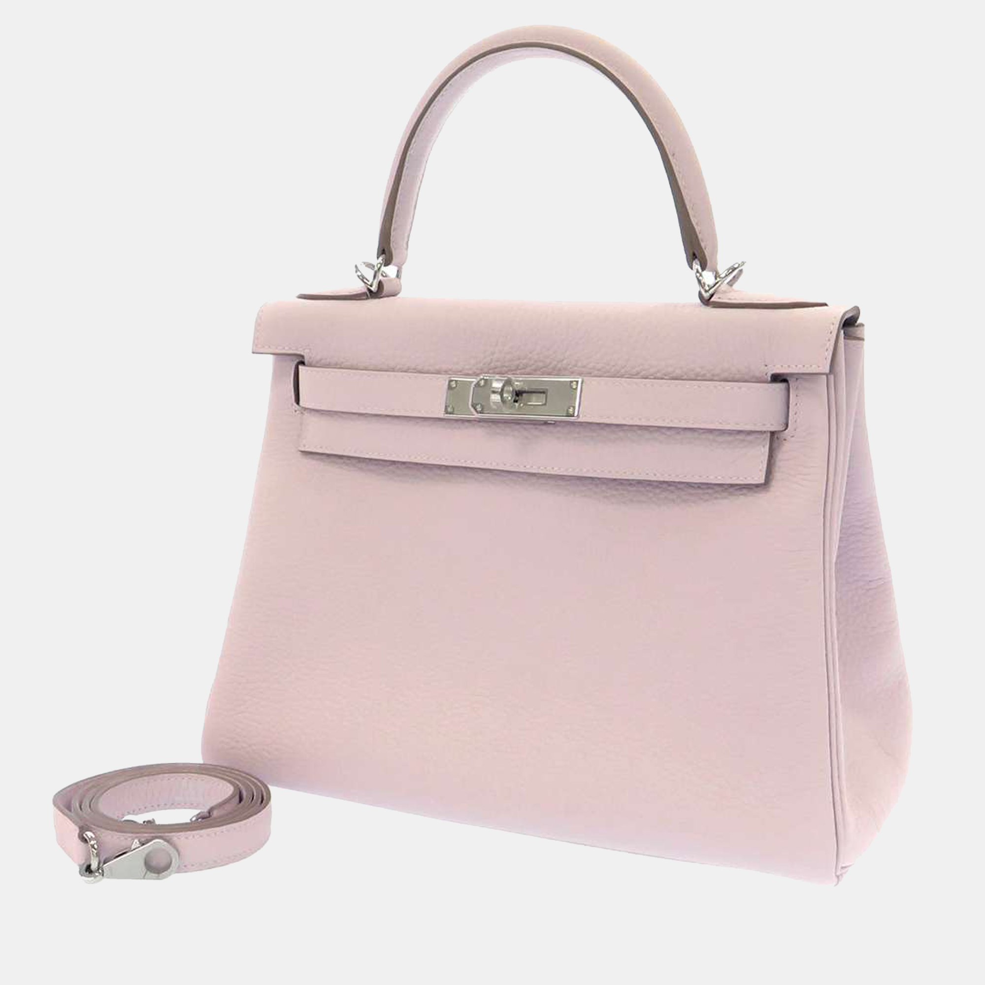 Hermes Pink Taurillon Clemence Leather Palladium Hardware Kelly 28 Retourne Bag
