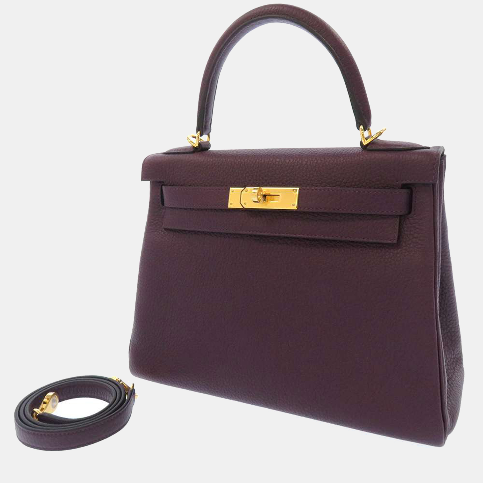 Hermes Purple Taurillon Clemence Leather Gold Hardware Kelly Retourne 28 Bag