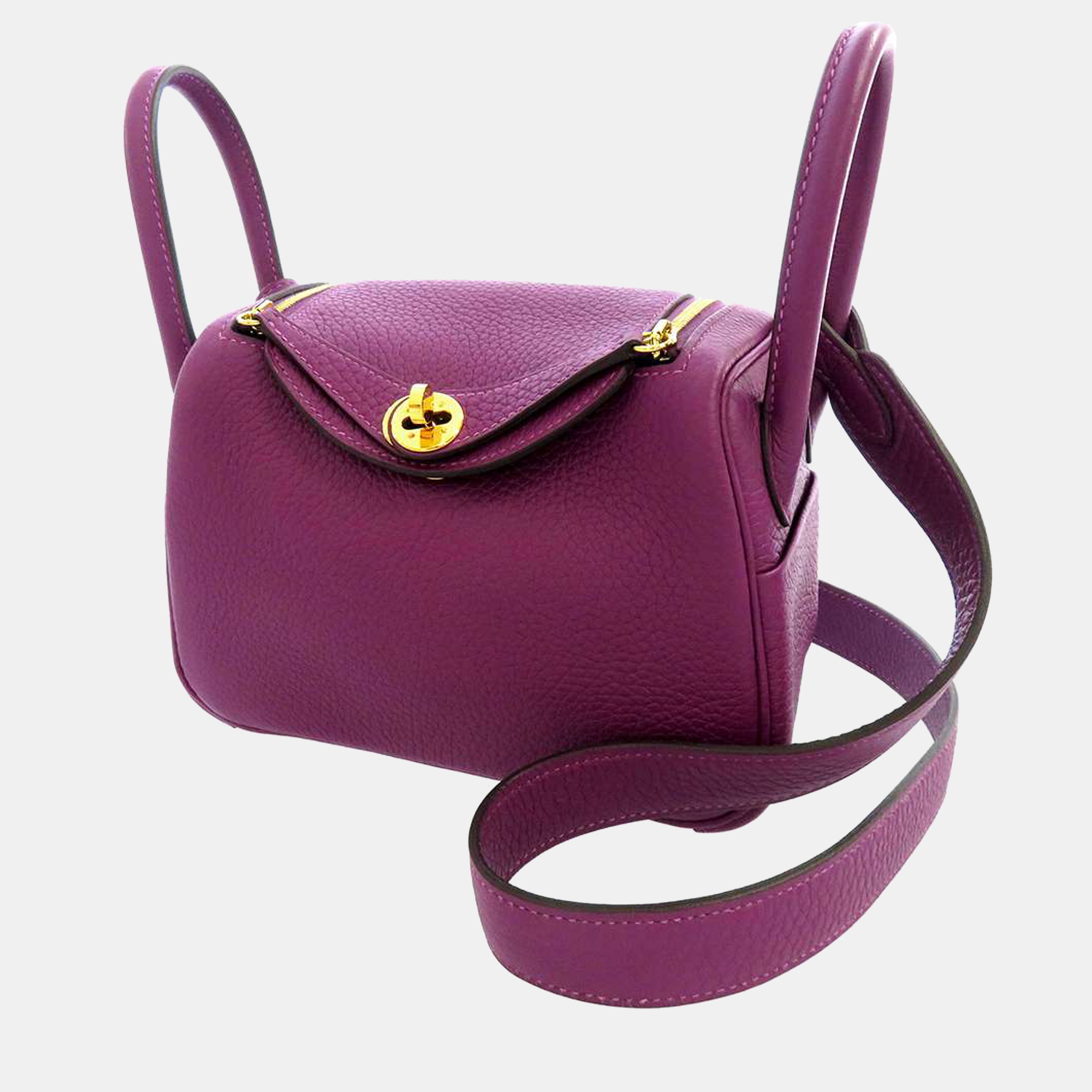 Hermes Purple Taurillon Clemence Leather Mini Lindy Shoulder Bag