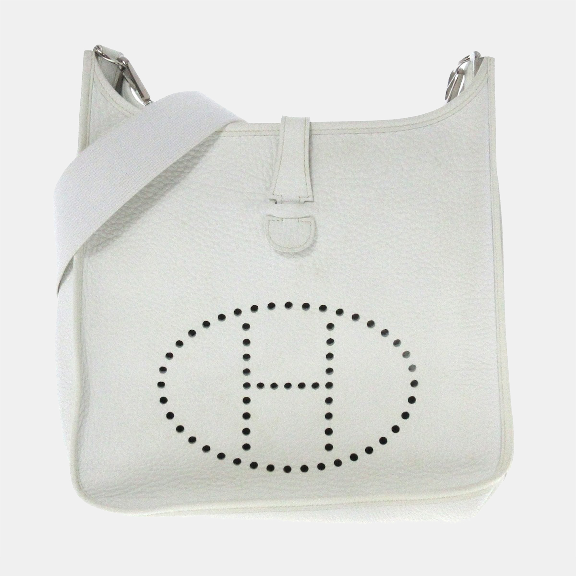 Hermes White Clemence Leather Evelyne Shoulder Bag