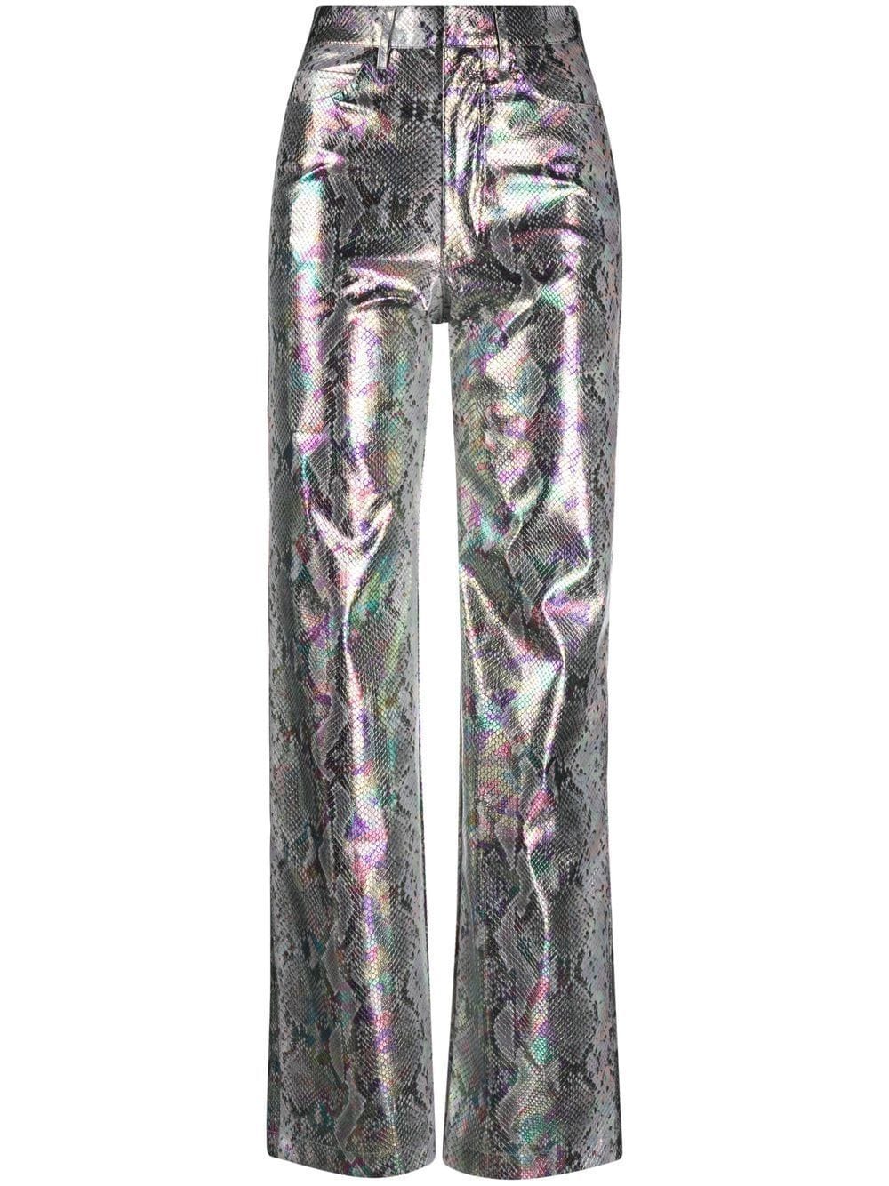 ROTATE holographic snakeskin-print trousers
