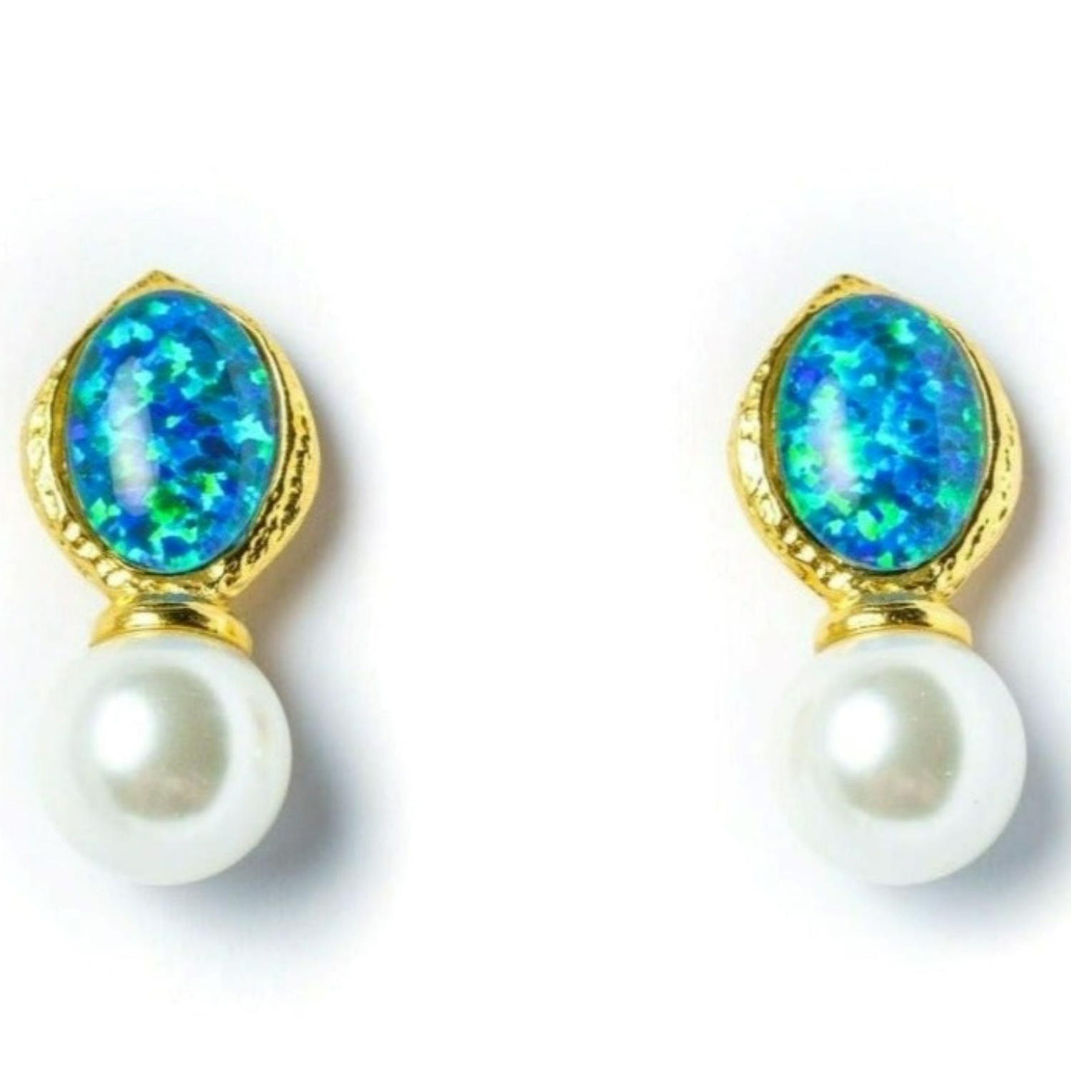 Women's Blue / Gold / Green Opulence Earring Opal Shell Pearls EUNOIA Jewels