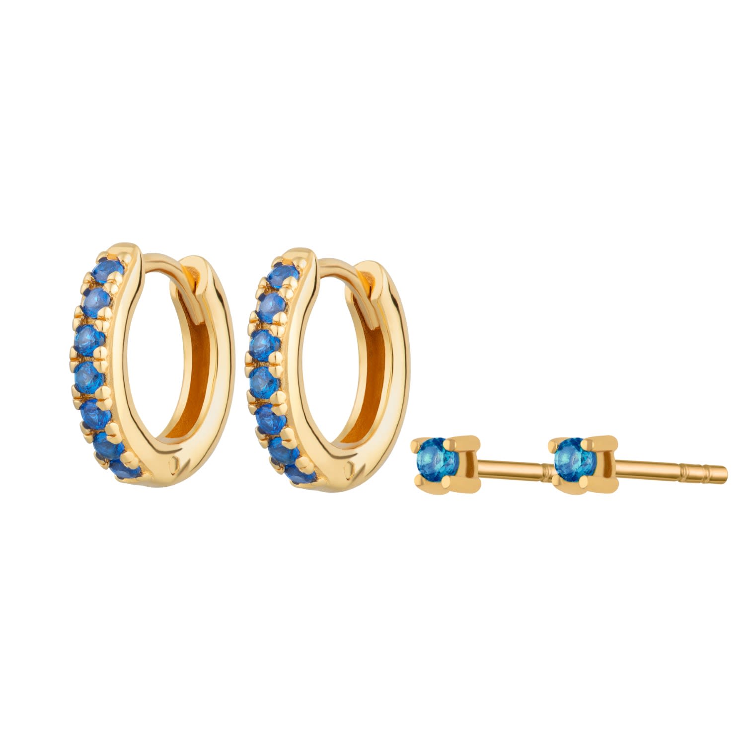 Women's Gold Blue Stone Huggie And Tiny Stud Set Of Earrings Scream Pretty