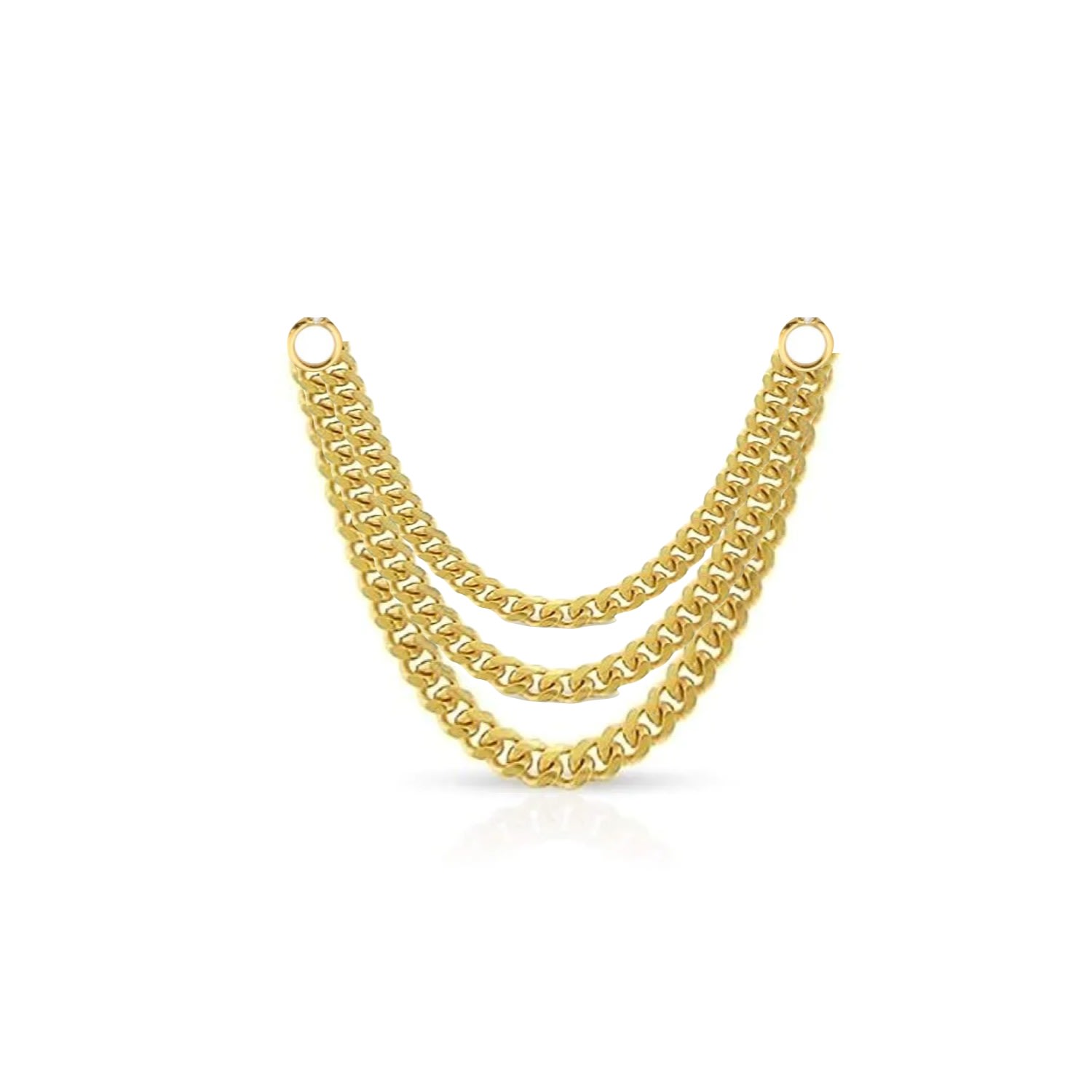 Women's Gold Cuban Triple Chain Stud Earring Charm 770 Fine Jewelry
