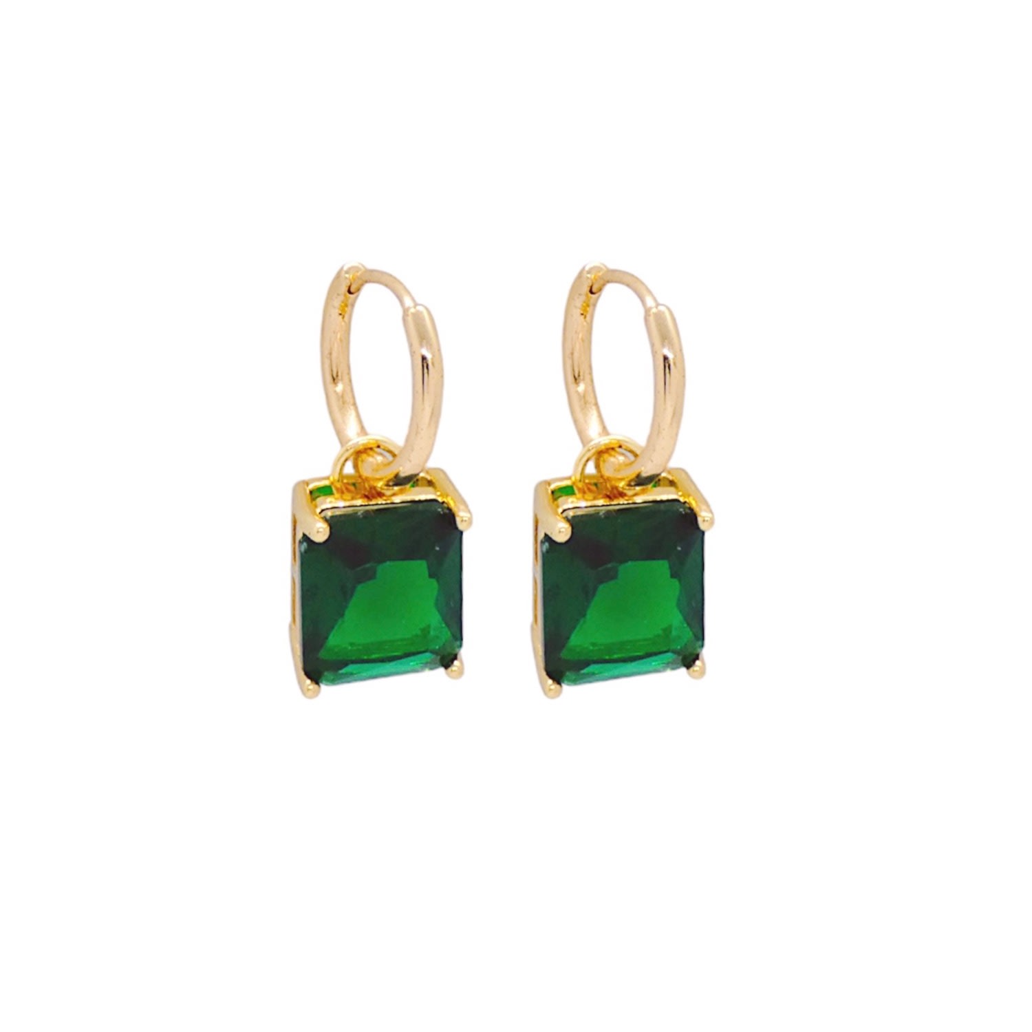 Women's Gold / Green Emerald Hoop Earrings 18K Gold VALERIE CHIC