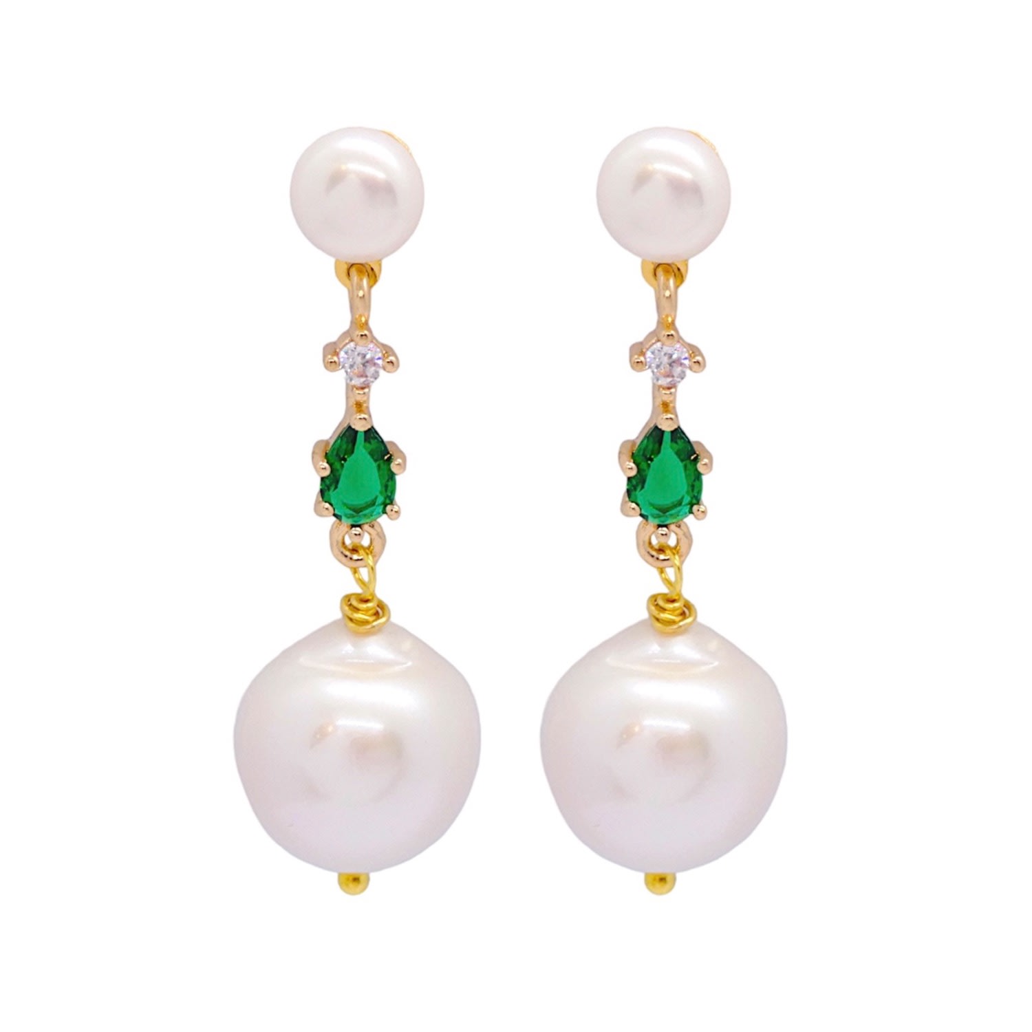 Women's Gold / Green Pearl Emerald Dangle Earrings 18K Gold VALERIE CHIC